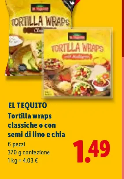 Tortilla wraps classiche o con semi di lino e chia