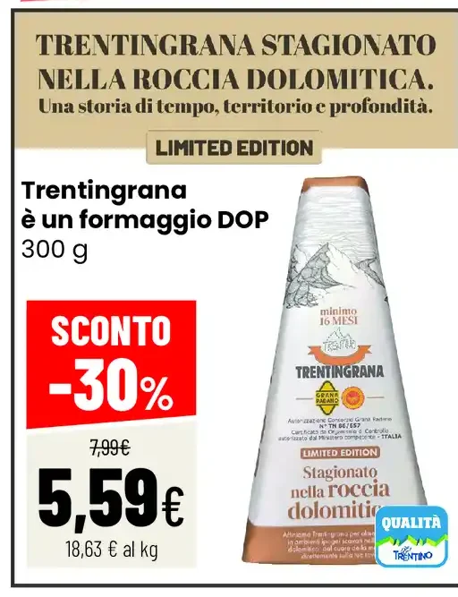 Trentingrana stagionato nella roccia dolomitica
