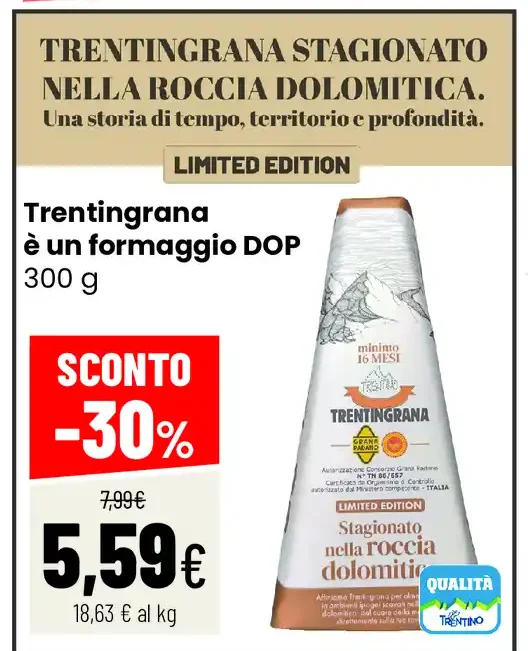 Trentingrana stagionato nella roccia dolomitica