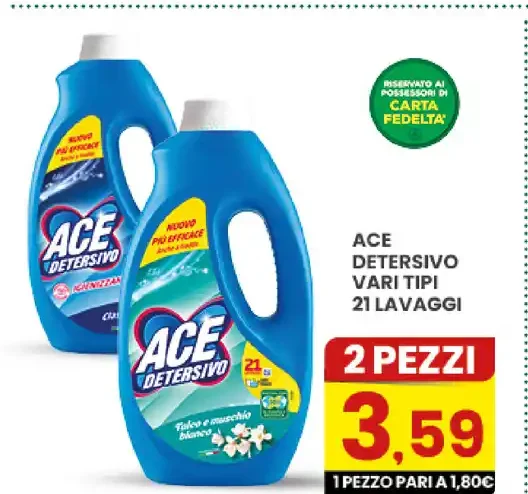 Ace detersivo vari tipi 21 lavaggi