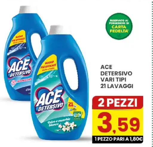 Ace detersivo vari tipi 21 lavaggi