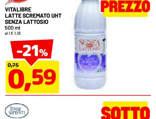 Latte scremato UHT senza lattosio