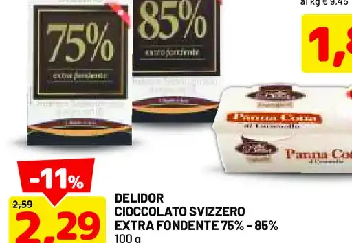 Cioccolato svizzero extra fondente Delidor