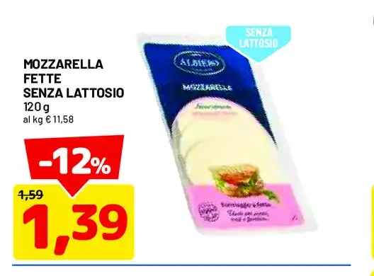 Mozzarella fette senza lattosio