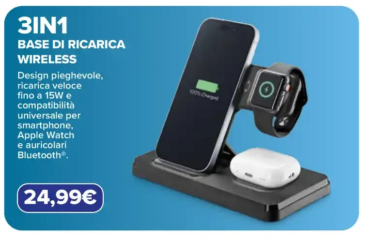 Base di ricarica wireless 3-in-1