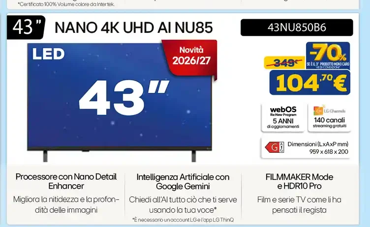 LG NANO 4K UHD AI NU85 43"