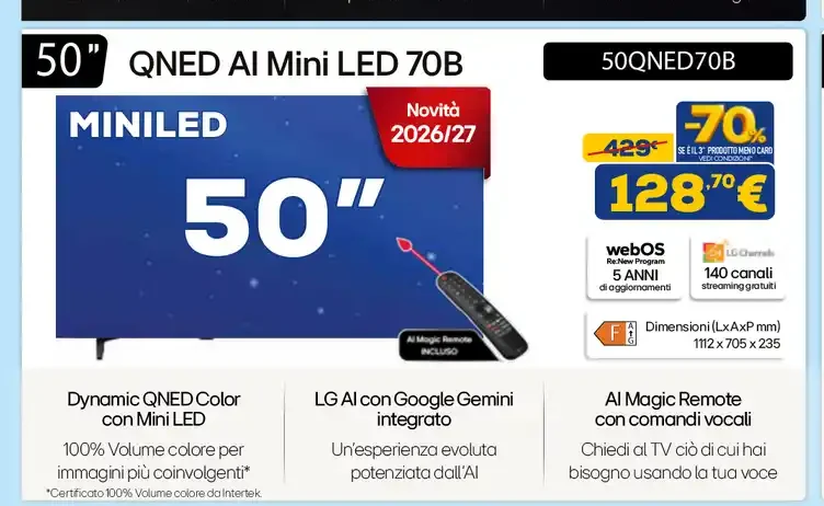 LG QNED AI Mini LED 70B 50"