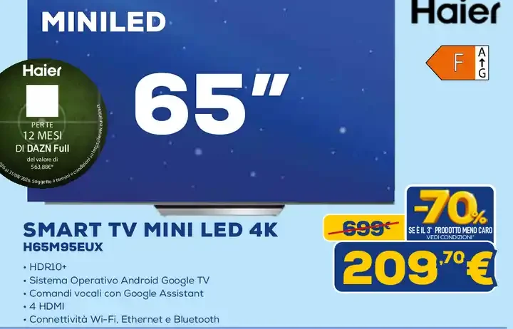 Smart TV Mini LED 4K Haier 65 pollici H65M95EUX