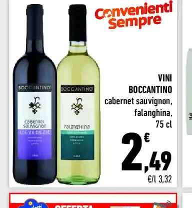 Vino Boccantino cabernet sauvignon o falanghina