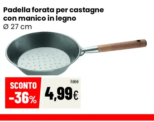 Padella forata per castagne con manico in legno