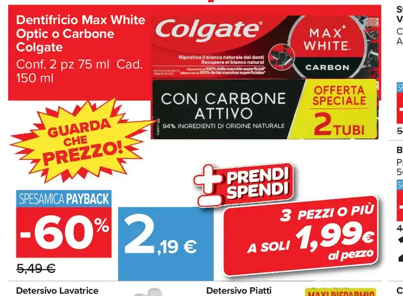 Dentifricio Max White Optic o Carbone Colgate