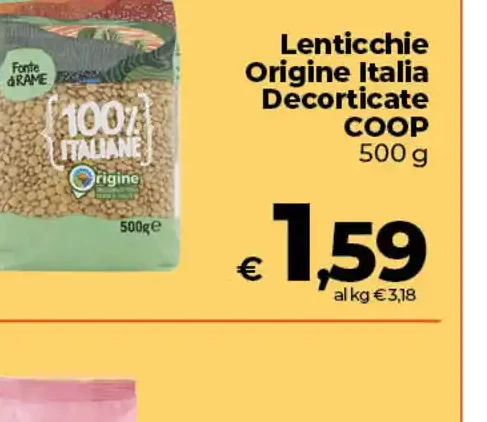 Lenticchie origine Italia decorticate Coop