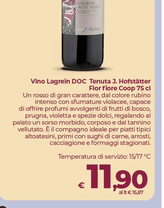 Vino Lagrein DOC Tenuta J. Hofstätter Fior fiore Coop