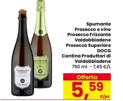 Spumante Prosecco o vino Frizzante Valdobbiadene DOCG
