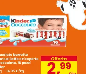 Cioccolato barrette ripiene al latte Kinder