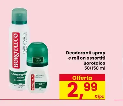 Deodoranti spray e roll on Borotalco
