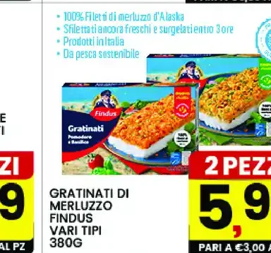 Gratinati di merluzzo Findus vari tipi 380g