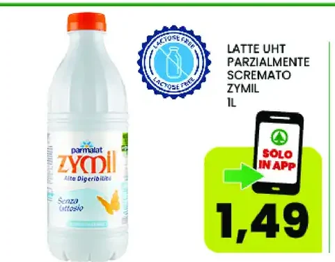 Latte UHT parzialmente scremato Zymil 1 L
