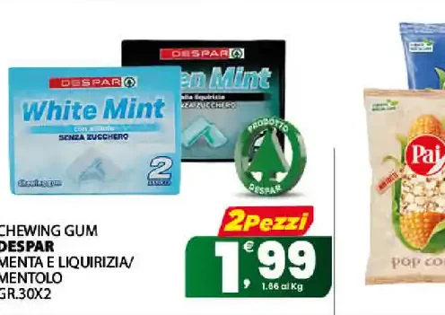 Chewing gum Despar menta e liquirizia/mentolo GR.30X2