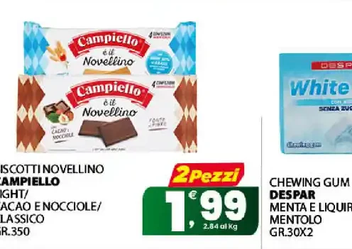 Biscotti Novellino Campiello light/cacao e nocciole/classico GR.350