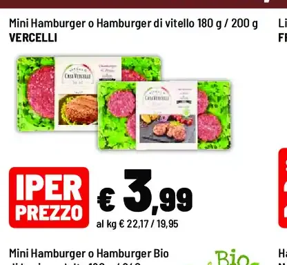 Mini Hamburger o Hamburger Bio di bovino adulto