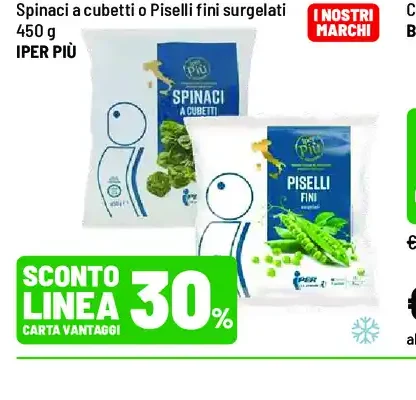 Spinaci a cubetti o piselli fini surgelati