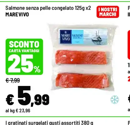 Salmone senza pelle congelato