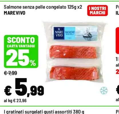 Salmone senza pelle congelato MAREVIVO