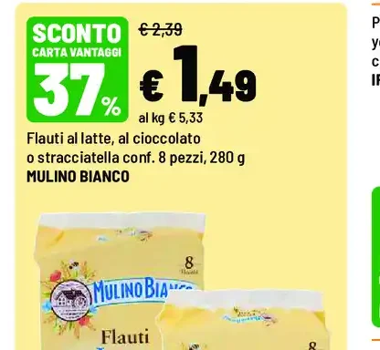 Flauti al latte o al cioccolato MULINO BIANCO