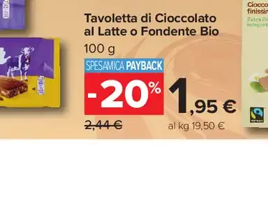 Tavoletta di Cioccolato al Latte o Fondente Bio