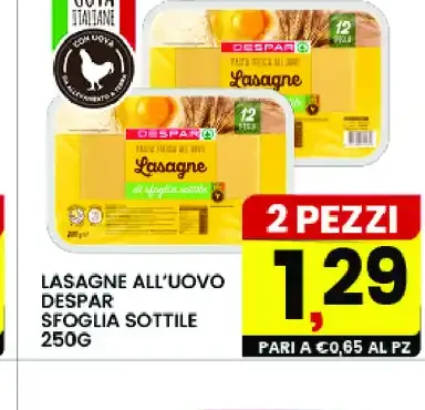 Lasagne all'uovo Despar sfoglia sottile 250g