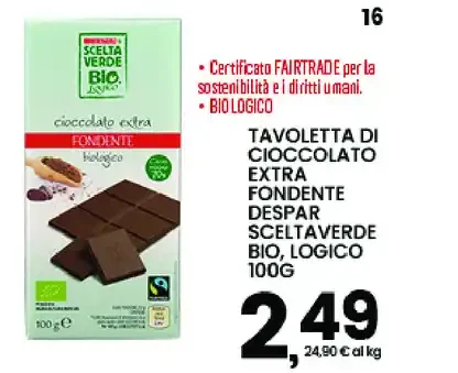 Tavoletta di cioccolato extra fondente biologico