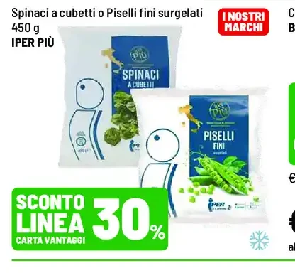 Spinaci a cubetti o piselli fini surgelati
