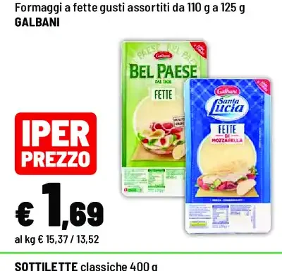 Formaggi a fette gusti assortiti da 110 g a 125 g