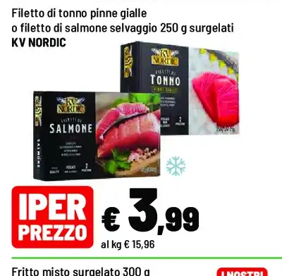 Filetto di tonno o salmone selvaggio surgelato