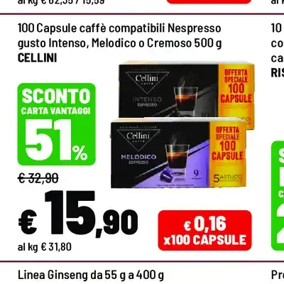 Capsule caffè compatibili Nespresso gusto Intenso, Melodico o Cremoso