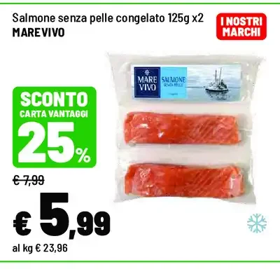 Salmone senza pelle congelato