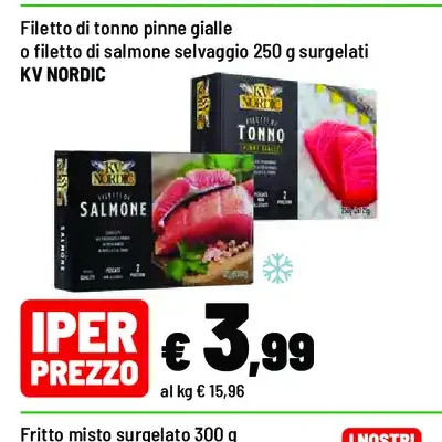 Filetto di tonno o filetto di salmone surgelato