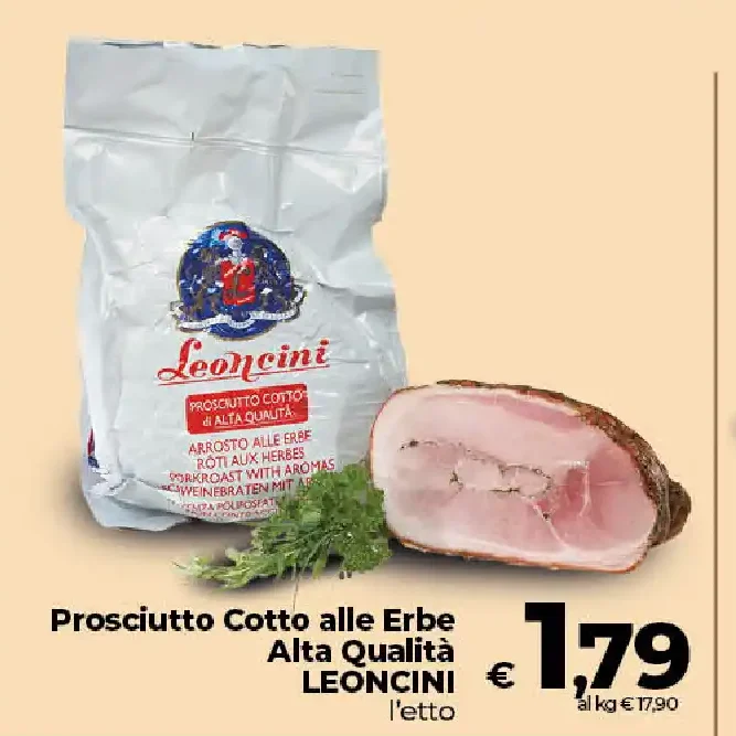 Prosciutto cotto alle erbe alta qualità Leoncini