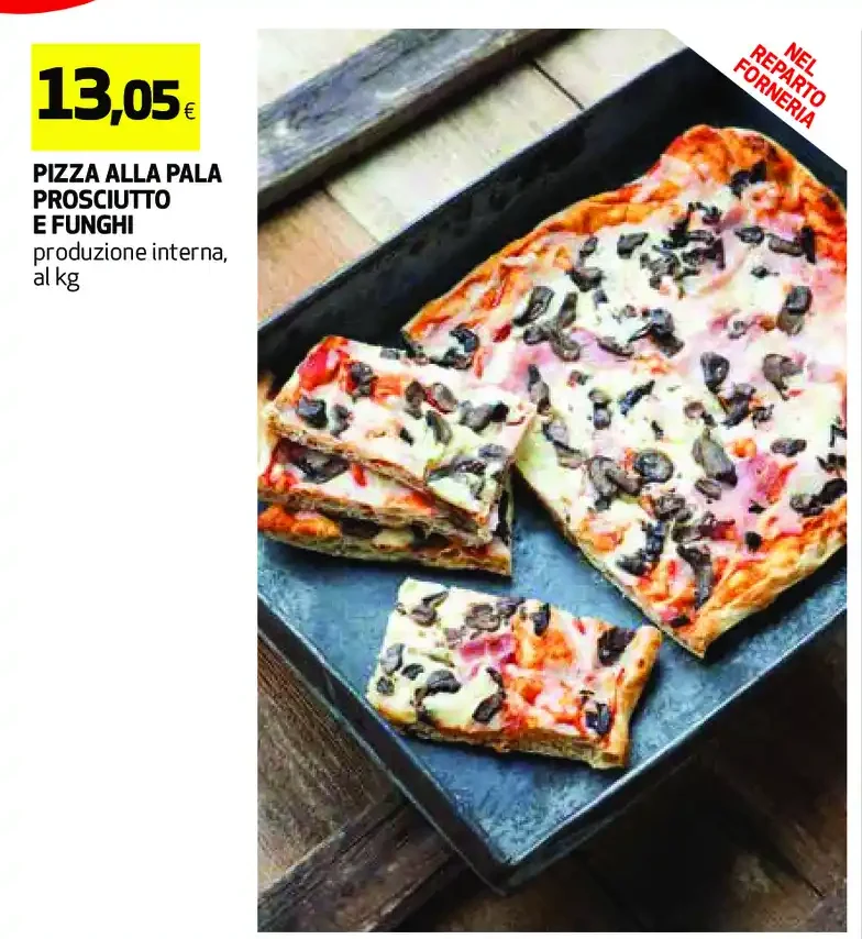 Pizza alla pala prosciutto e funghi
