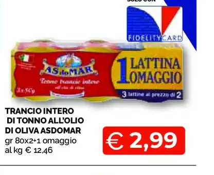 Trancio intero di tonno all'olio di oliva Asdomar