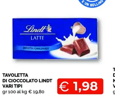 Tavoletta di cioccolato Lindt vari tipi