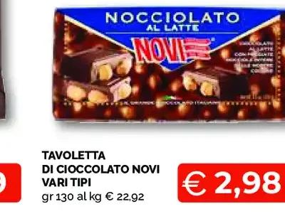 Tavoletta di cioccolato Novi vari tipi
