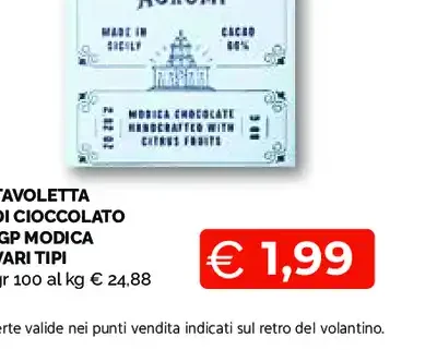 Tavoletta di cioccolato IGP Modica vari tipi