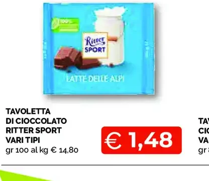 Tavoletta di cioccolato Ritter Sport vari tipi