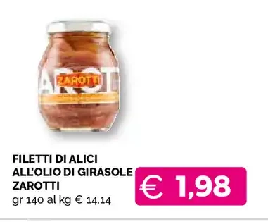 Filetti di alici all'olio di girasole Zarotti