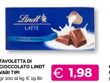 Tavoletta di cioccolato Lindt vari tipi