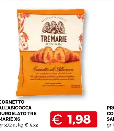 Cornetto all'albicocca surgelato Tre Marie