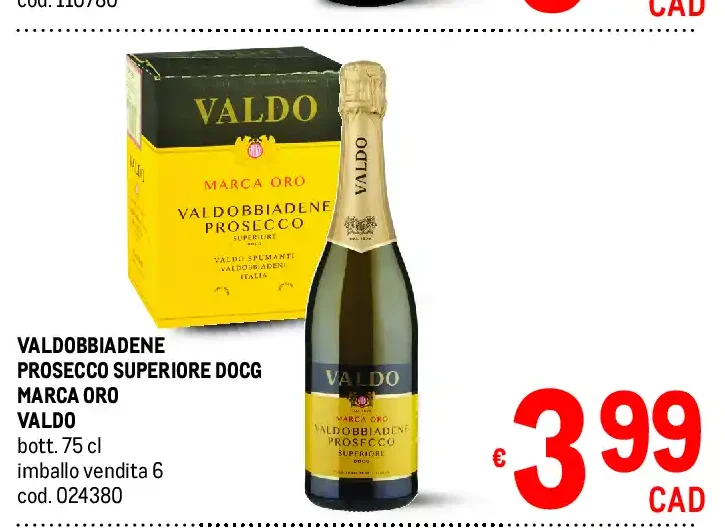 Valdobbiadene Prosecco Superiore DOCG Marca Oro Valdo