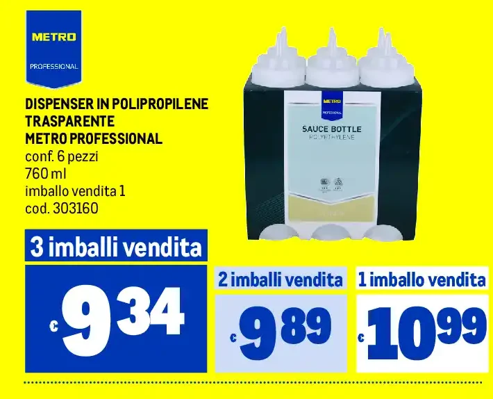 Dispenser in polipropilene trasparente Metro Professional, 760 ml, confezione 6 pezzi